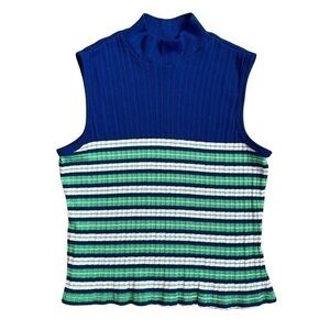 Vintage Copper Key Cropped Mock Neck Blue Green Sleeveless Top